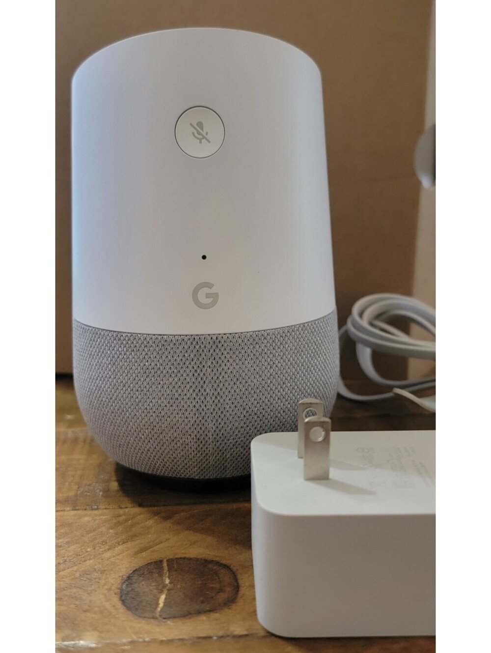 Google Home Smart Speaker White/Slate Gray w/ Original Power Adapte